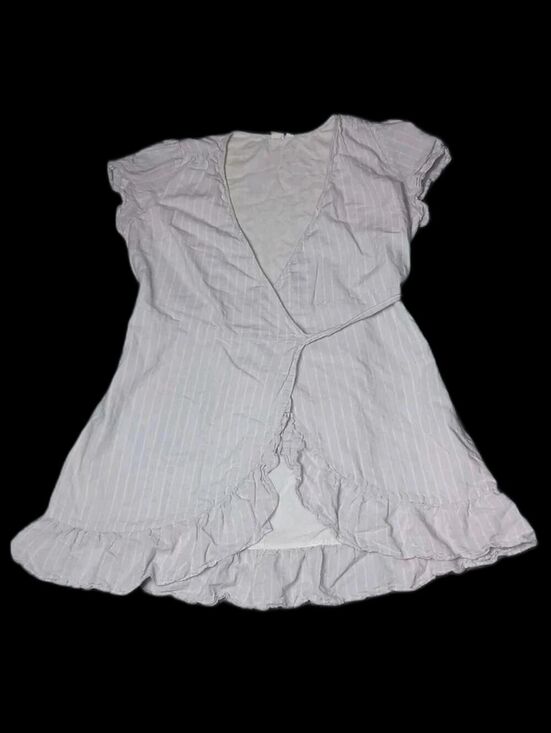 GAP Dresses & Skirts - Gap Linen Blend Ruffled Wrap Dress Womens Siz XL Light Purple Stripes